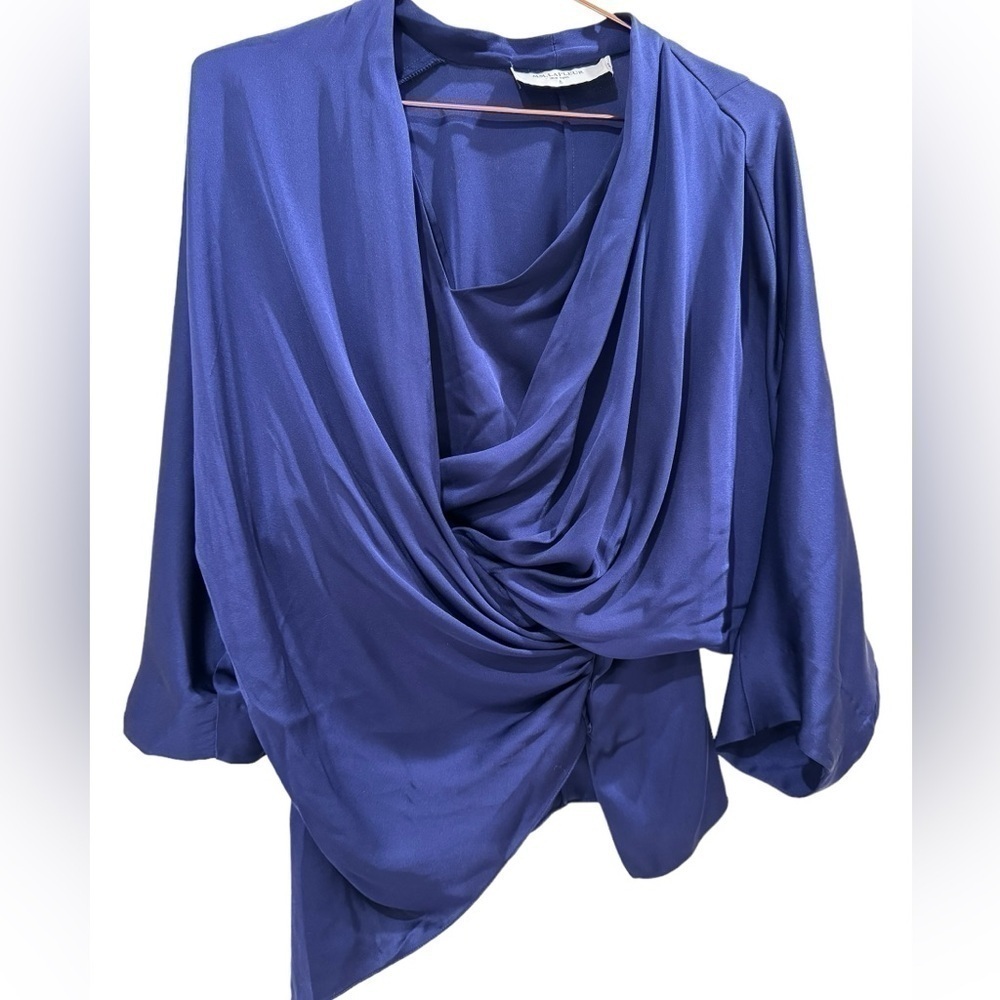 MM Lafleur Blue Draped Blouse Silk - Picture 2 of 5